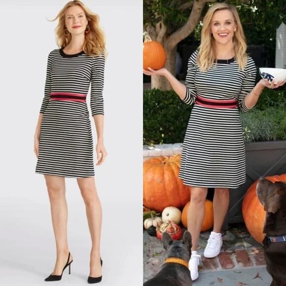 Draper James Mini Dress XS Black White Striped Persley Ponte Knit Preppy - Picture 1 of 11